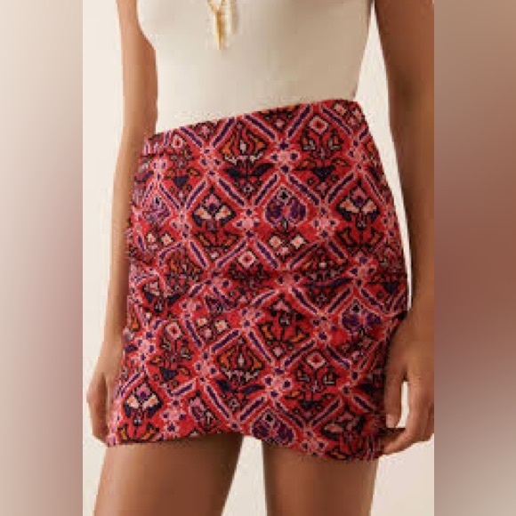 ba&sh Red and White Mini Wrap Pencil Skirt